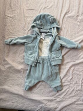 Baby Three-Piece Cozy Hooded Set in Light Blue